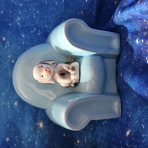 Blue Ceramic Dog Figurine Piggy Bank